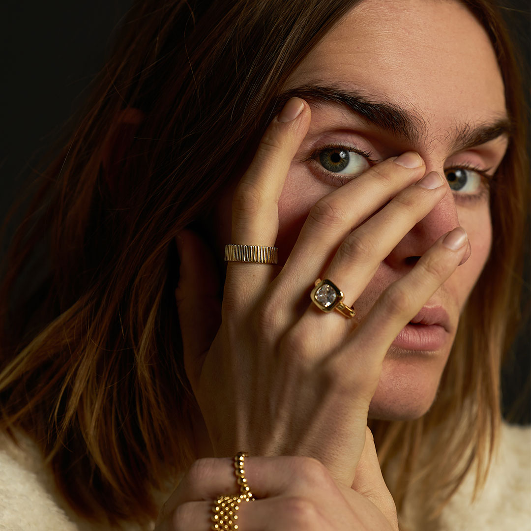 Gold Plated Silver Ridge Band Ring