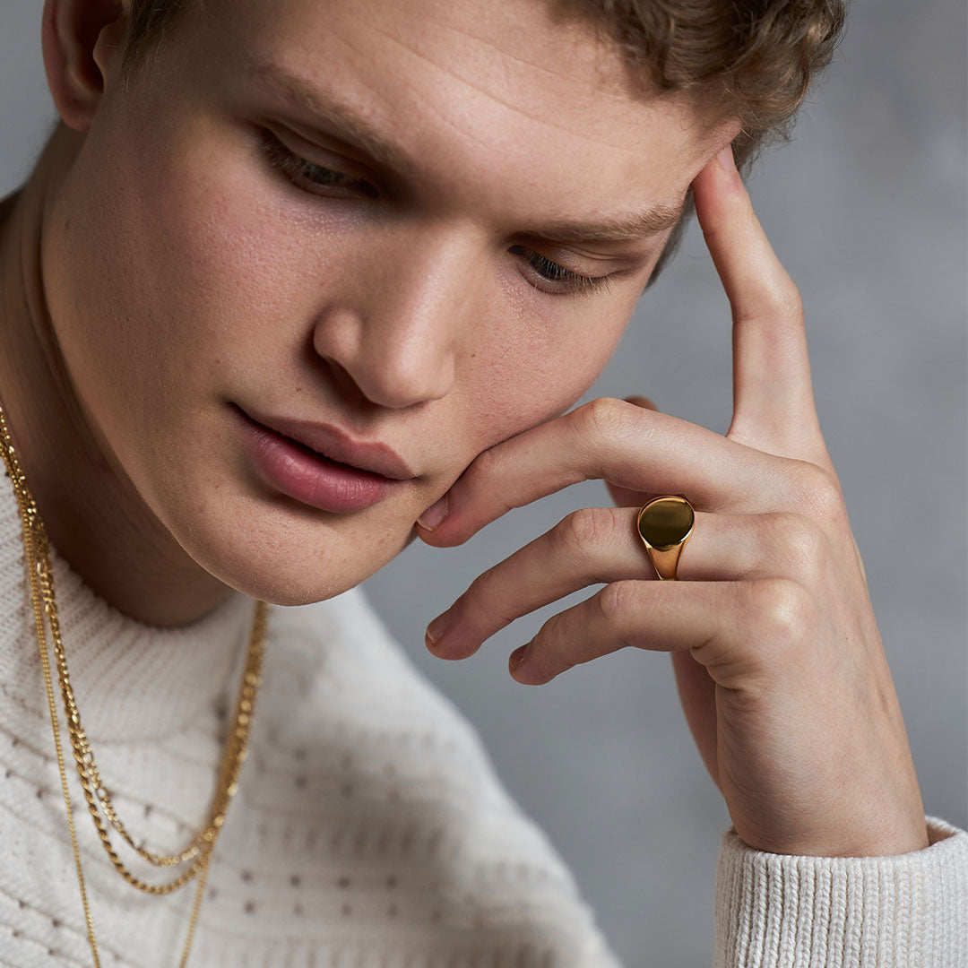 Gold Plated Silver Round Signet Ring