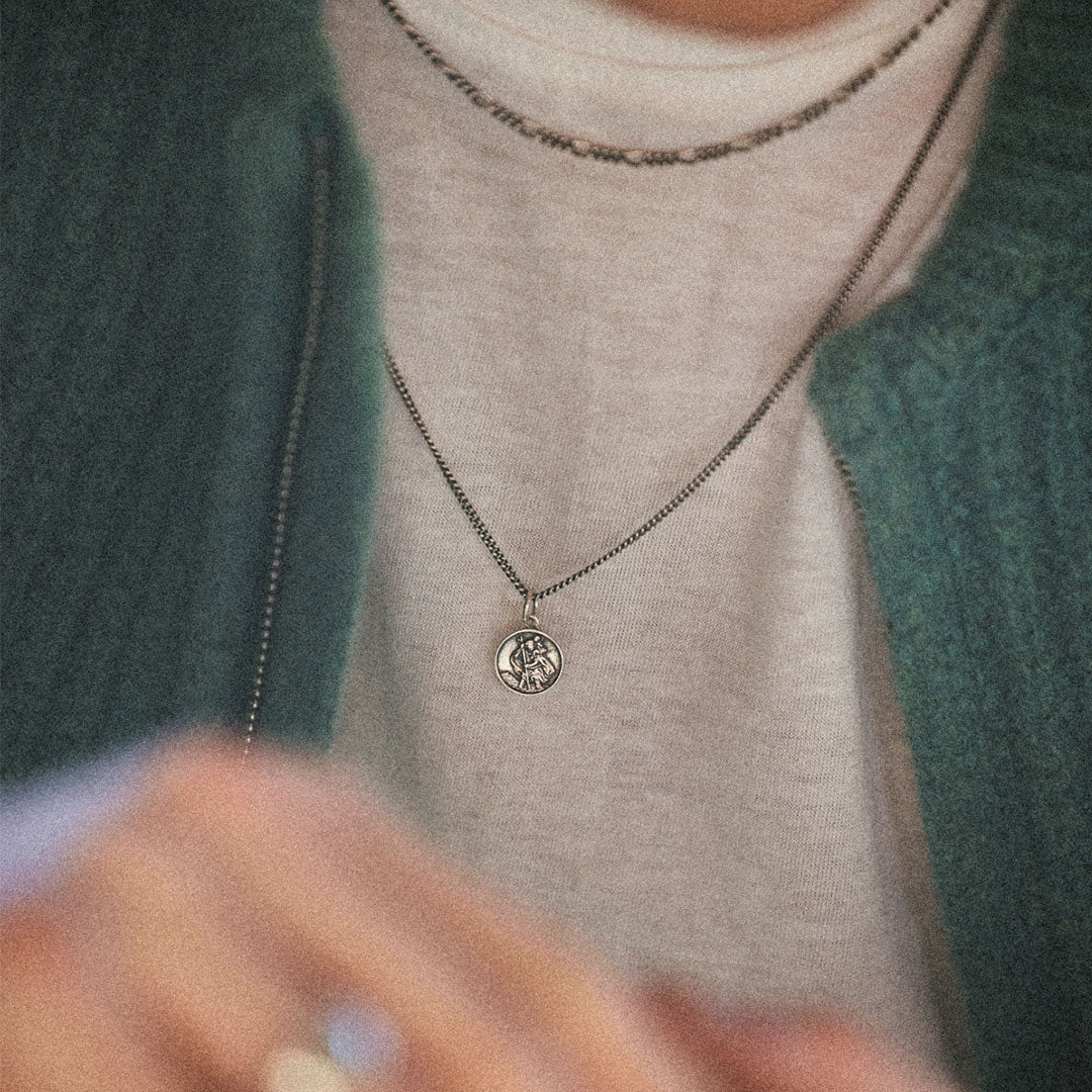 Silver St Christopher Multi Chain Necklace Silver St Christopher Multi Chain Necklace - Serge DeNimes