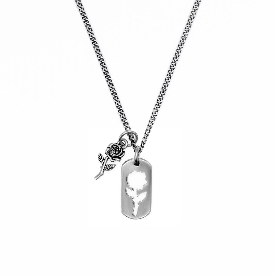 Silver Rose Dog Tag Necklace - Limited Edition