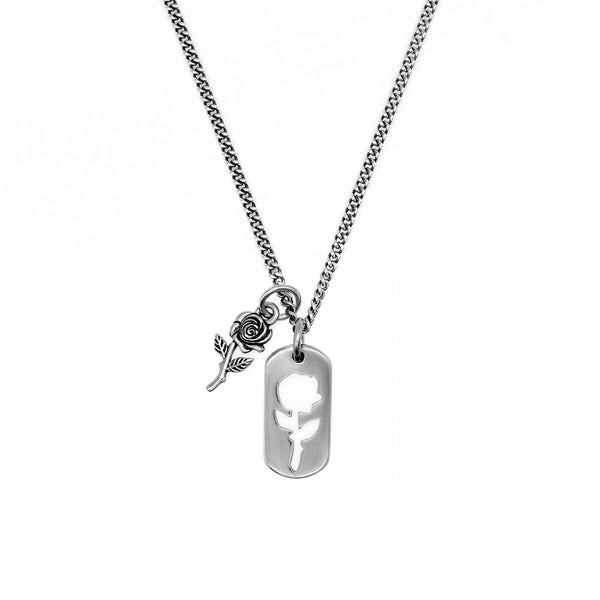 Silver Rose Dog Tag Necklace - Limited Edition