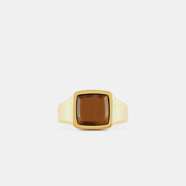 Gold Cushion Tigers Eye Ring