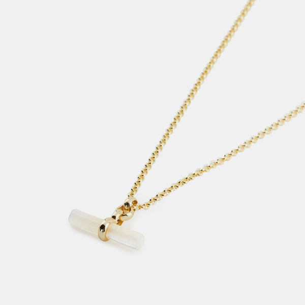 Gold Mother Of Pearl T-Bar Necklace