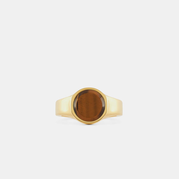 Gold Round Tigers Eye Ring