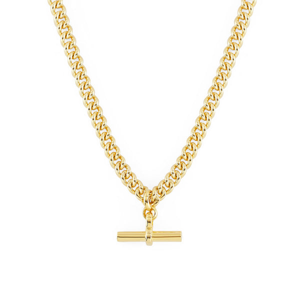 Gold Curb T-Bar Necklace