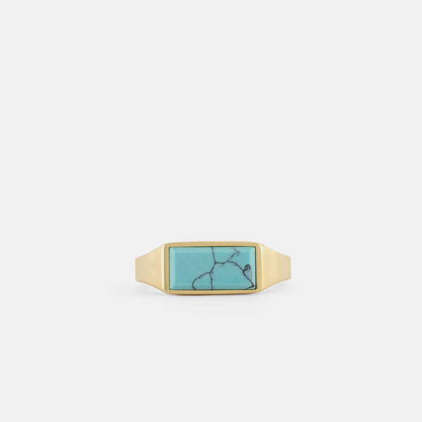 Gold Rectangle Turquoise Ring