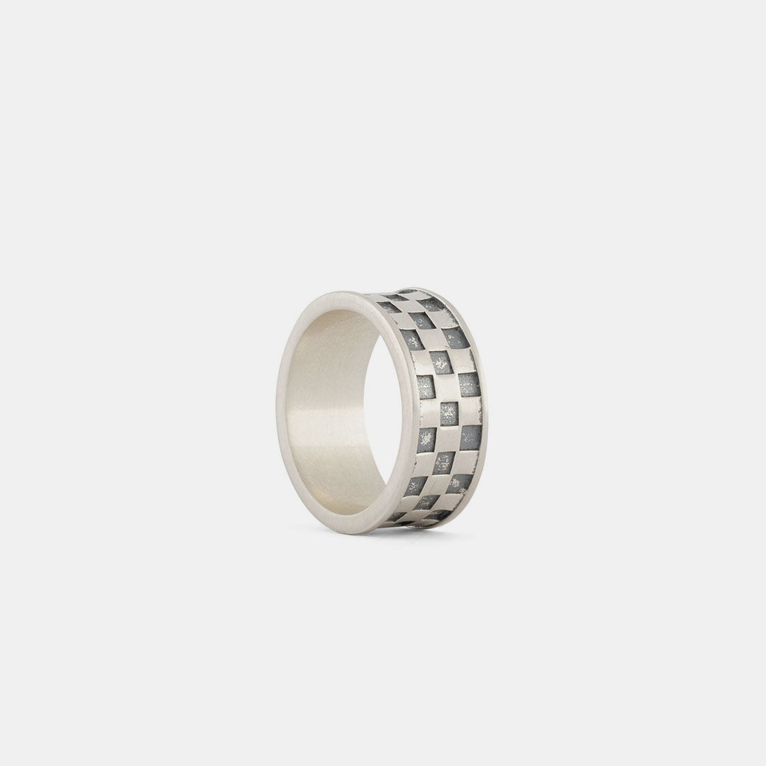 Silver Checkered Ring