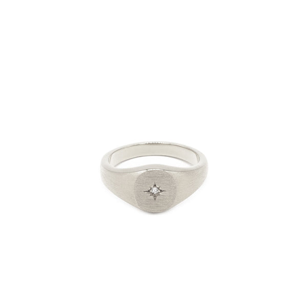 Silver Diamond Signet Ring