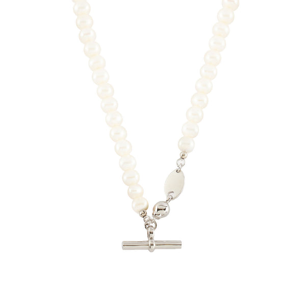 Silver Pearl T-Bar Necklace