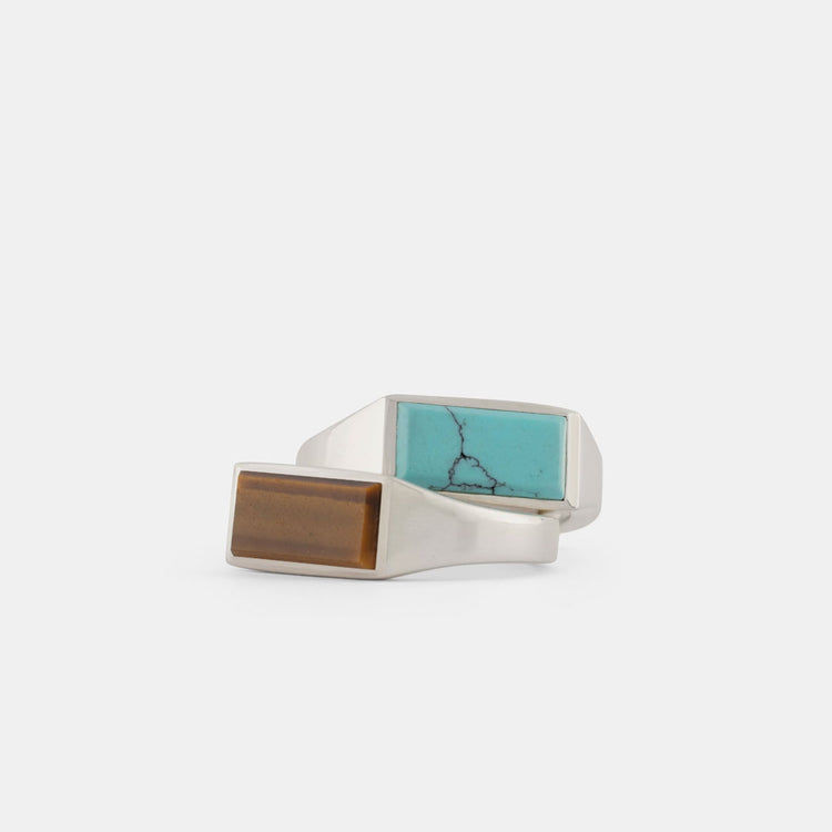 Silver Rectangle Tigers Eye Ring