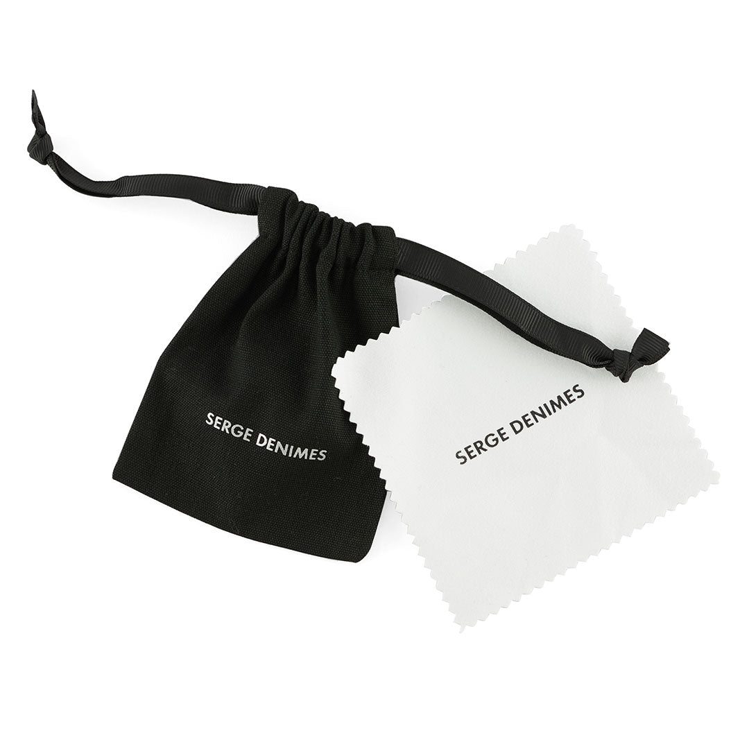 Black Linen Jewellery pouch with white cleaning cloth