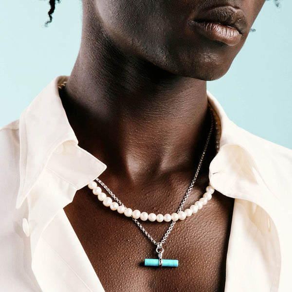 Silver Turquoise T-Bar Necklace