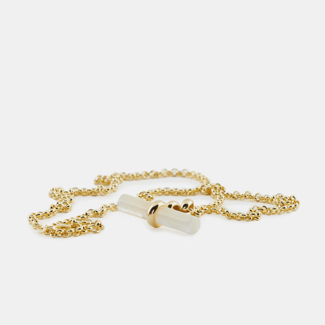 Gold Mother Of Pearl T-Bar Necklace