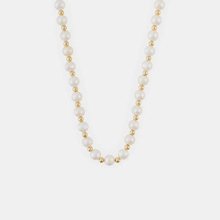 Gold Plated Silver Pearl Bead Necklace
