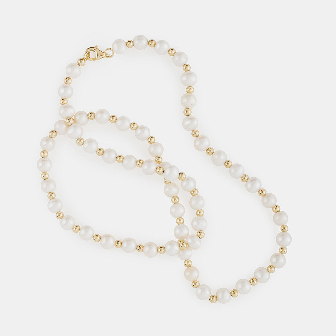 Gold Plated Silver Pearl Bead Necklace
