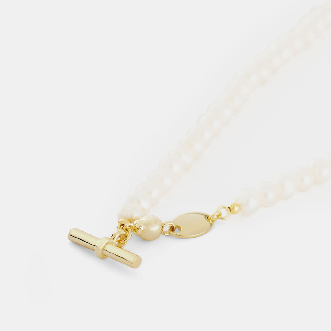 Gold Pearl T-Bar Necklace
