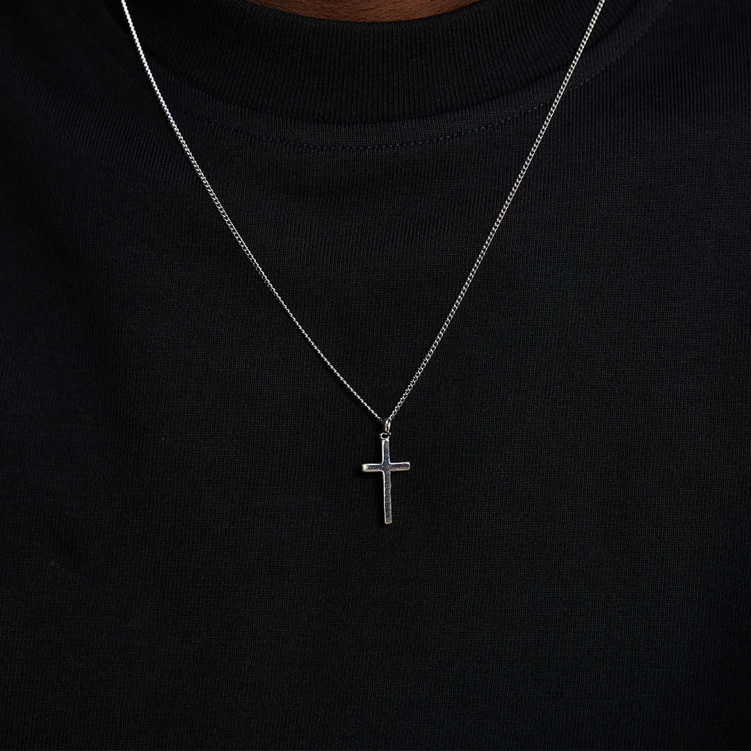 Mens Engraved Silver Cross Necklace | Under the Rose