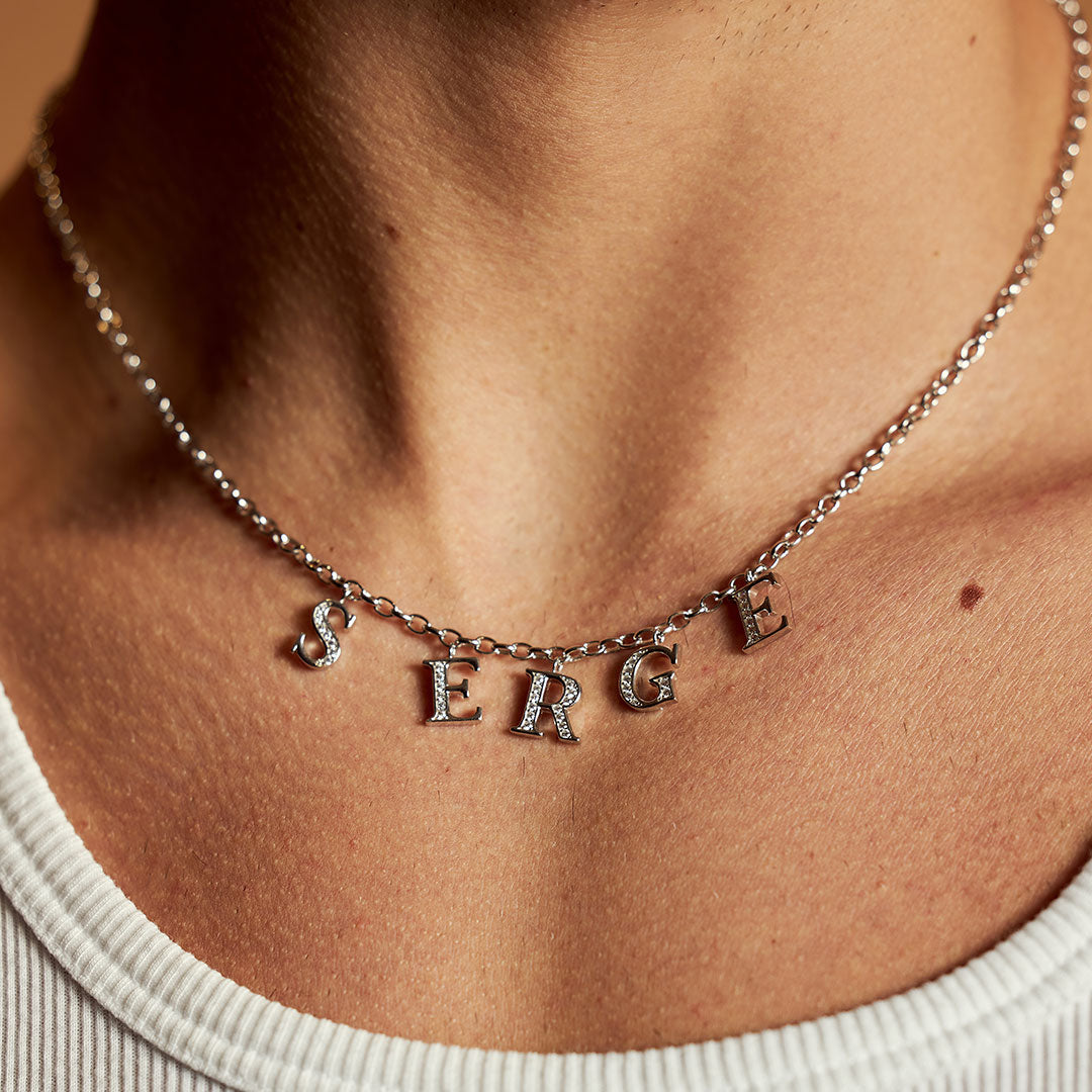 Silver Serge Alphabet Gem Necklace